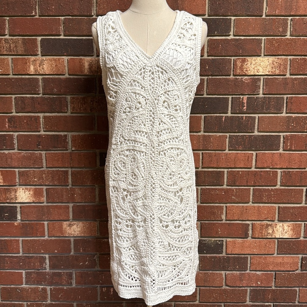 Skies Are Blue Boho White Crochet Knit Dress Size M/L